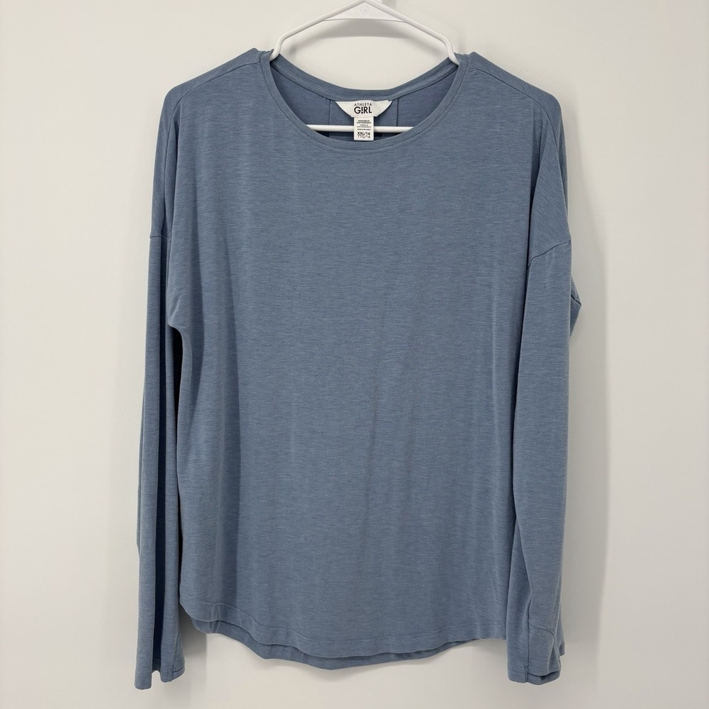 Athleta Girl Blue Long Sleeve T Shirt Girls Size XXL/16 Stretch Lightweight